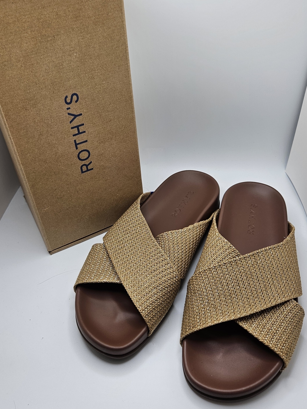 NEW Rothy's The Weekend Slide Women's Size 6.5 Golden Sun Knit Sandals In Box